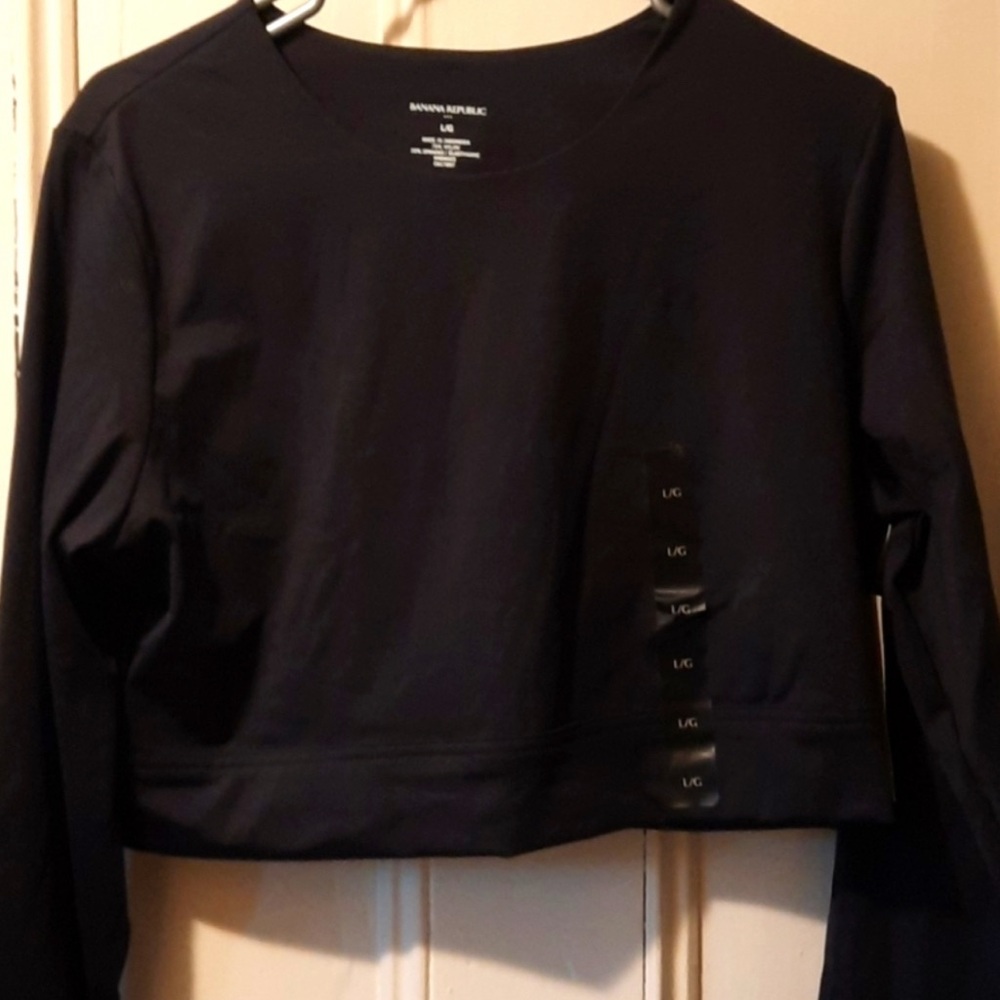New with tags-Banana Republic sport athletics Black L/S Top.enforced waist band.